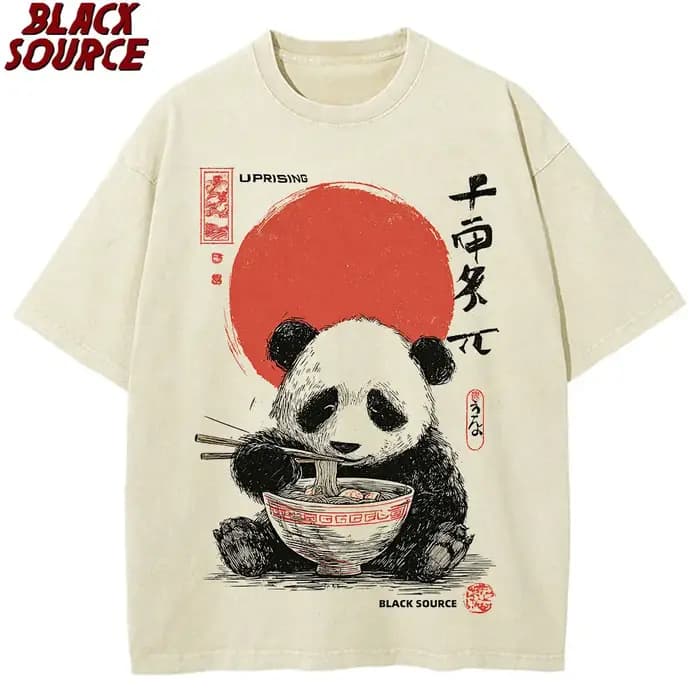 T0207 Panda profiter du temps t-shirts hommes femmes à manches courtes surdimensionné t-shirt ample été