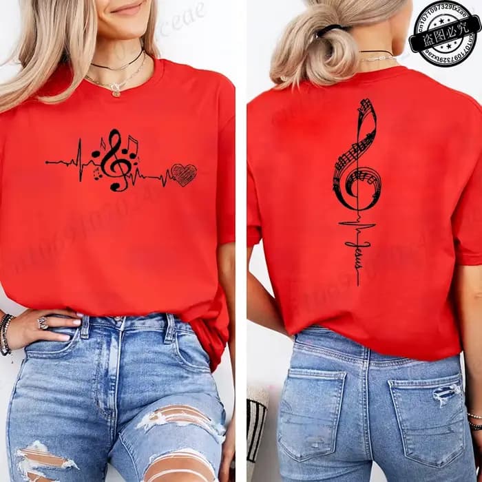 T-shirt imprimé avec notes musicales pour femmes