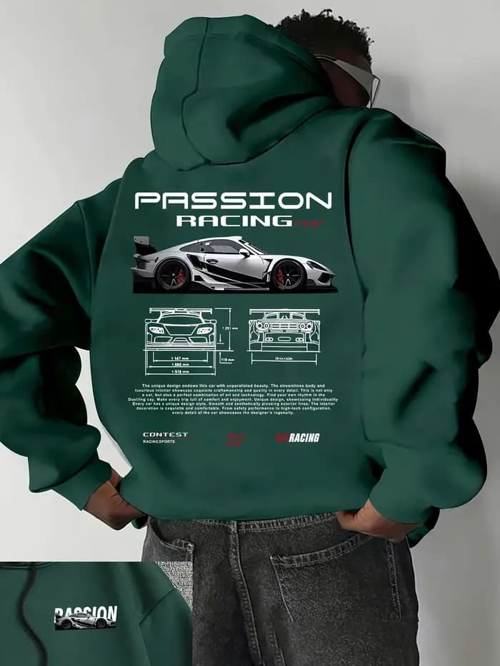 Sweat-shirt à capuche pour homme avec motif numérique populaire sur le thème des voitures