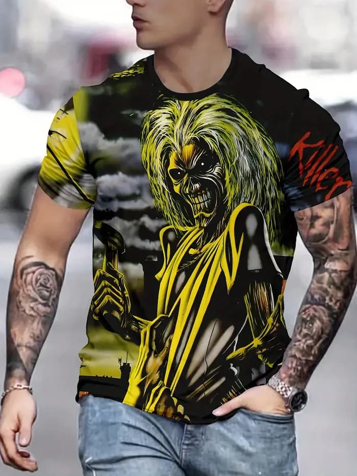 Vêtements d'été pour hommes : T-shirt surdimensionné à motif monstre robuste