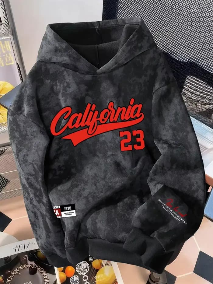 Sweat à capuche rétro pour homme doublé polaire avec motif « 23 »