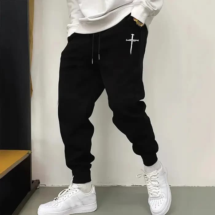 2025 nouveauté pantalons de survêtement pour hommes de haute qualité automne hiver quotidien sport décontracté pantalons de survêtement salle de sport mâle croix imprimé pantalon