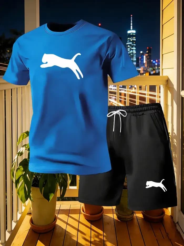Ensemble 2 pièces tendance pour homme : T-shirt à manches courtes et short – Style européen et américain