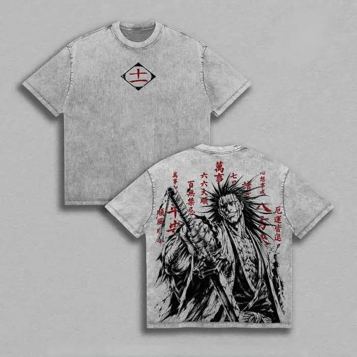 T-shirt Anime BLEACH Zaraki Kenpachi Vintage Délavé Streetwear Été Manches Courtes Coton Ample Hauts