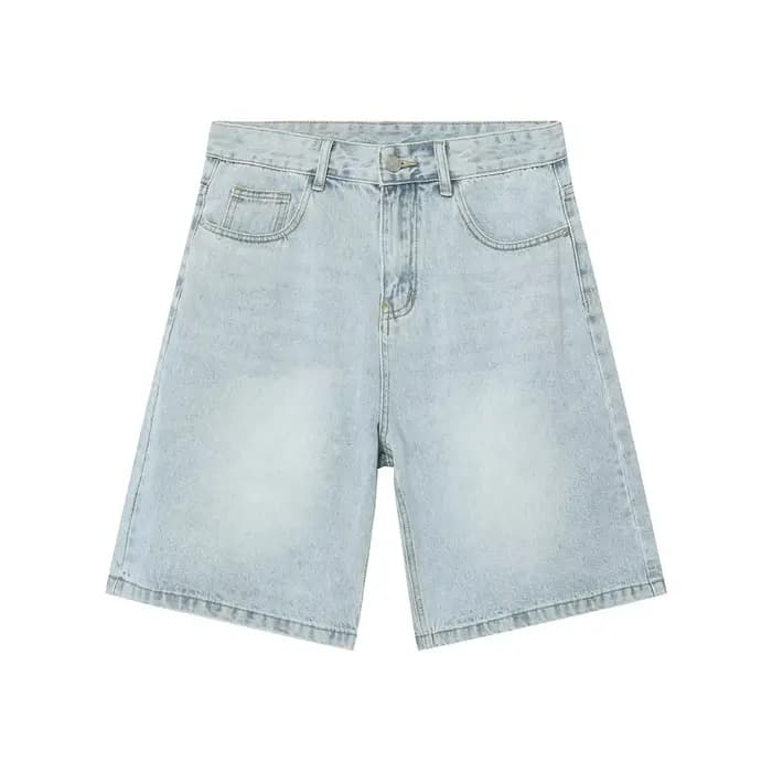 Jean Vintage à Jambes Larges pour Homme, Short en Denim, Longueur Genou, Streetwear, Été