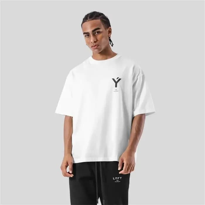 LYFT ONE POINT Y imprimer grand T-shirt hommes course sport gymnase Fitness entraînement surdimensionné