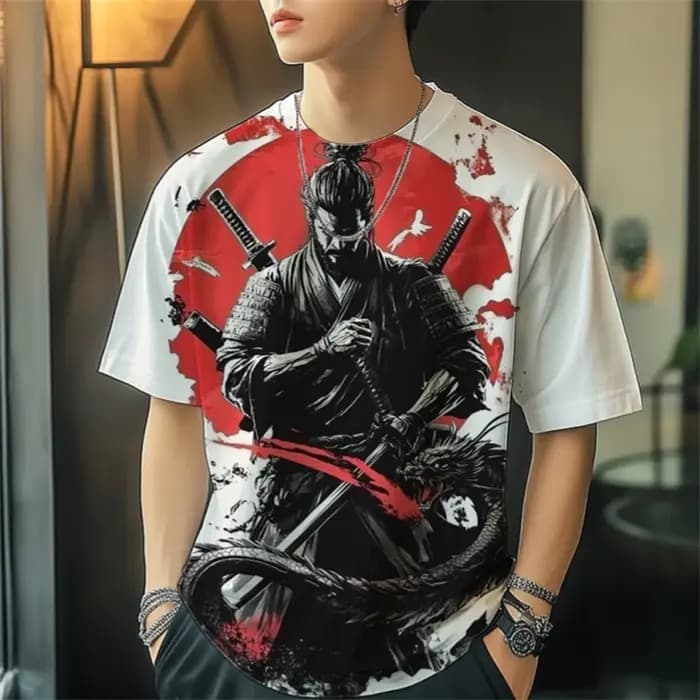 T-shirts graphiques de samouraï japonais à la mode pour hommes