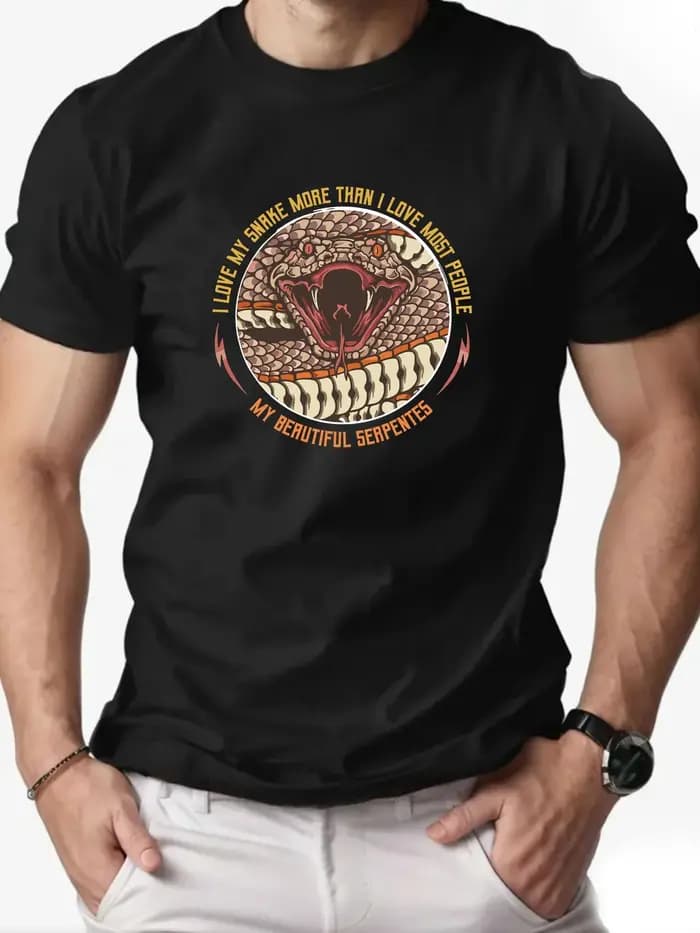 T-Shirt homme 100% coton dessin animé Animal serpent imprimé été surdimensionné col rond respirant d