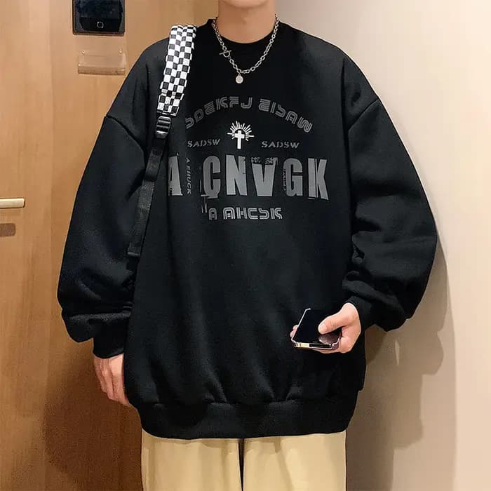 2025 sweat à capuche surdimensionné hommes mode nouveau pull ample col rond jeune vitalité lettre imprimer à manches longues haut S-3XL