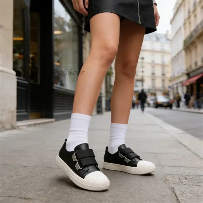 Baskets plateforme en cuir noir pour hommes et femmes