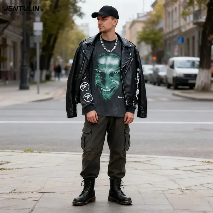 Hommes vêtements noir Aphex Twin Goth lavé vieux décontracté Vintage bande Punk Rock surdimensionné graphiques à
