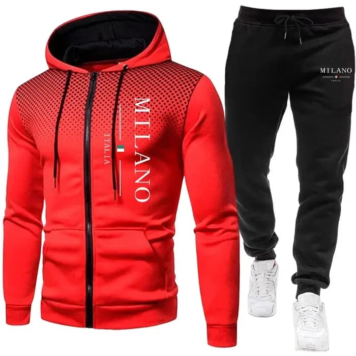 Survêtement décontracté pour homme 2026 – Sweat à capuche zippé à pois – Vêtements de sport automne-hiver pour le