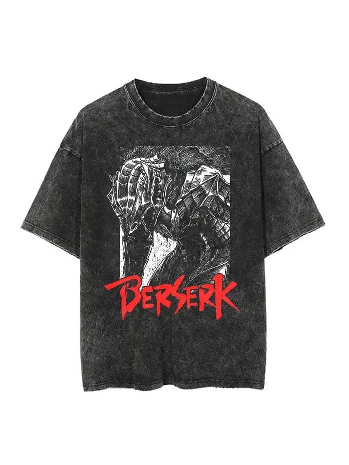 Berserk Animation dérivés Guts impression rétro lavé T-shirt à manches courtes hommes et femmes 2025