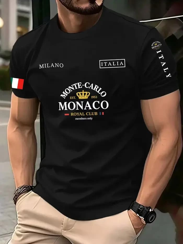 Nouvelle Arrivée 2026 – T-shirt Décontracté Homme à Imprimé 3D Lettres Monaco