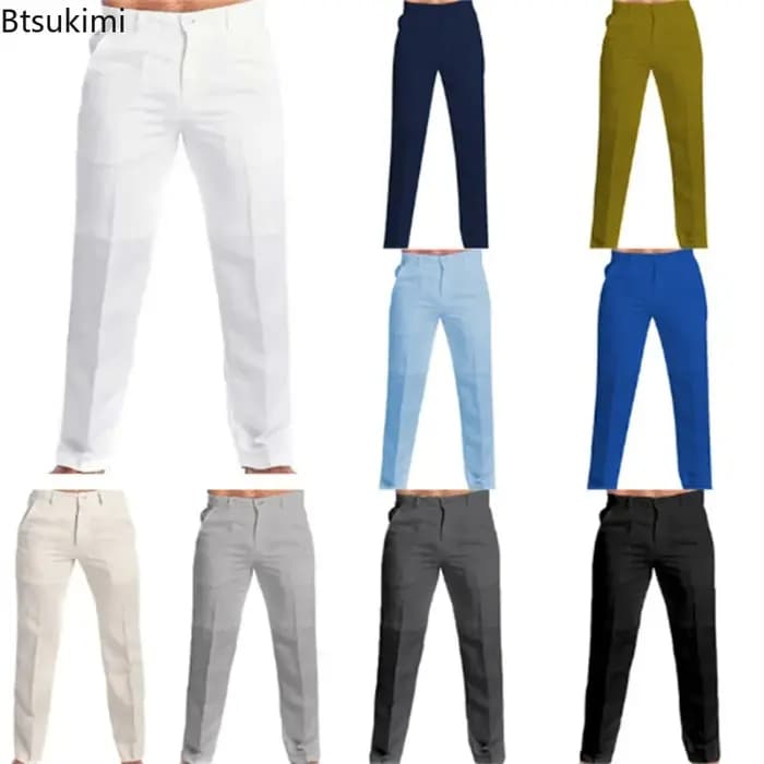 Nouveau Vintage hommes coton lin pantalon respirant confort doux