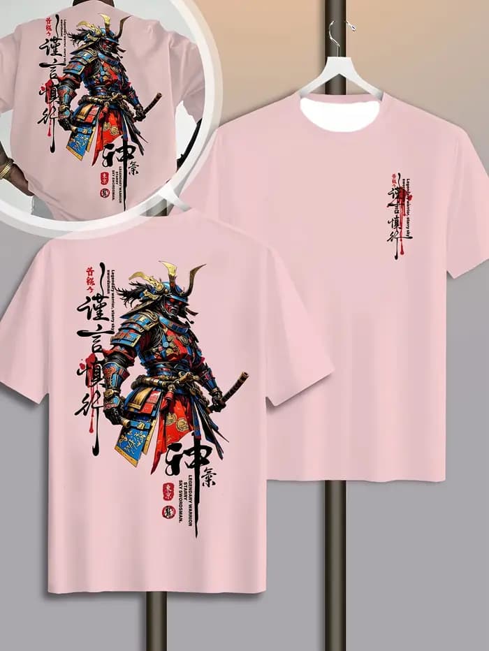 T-shirt pour homme en coton 100% doux de qualité supérieure avec imprimé de guerrier samouraï japona