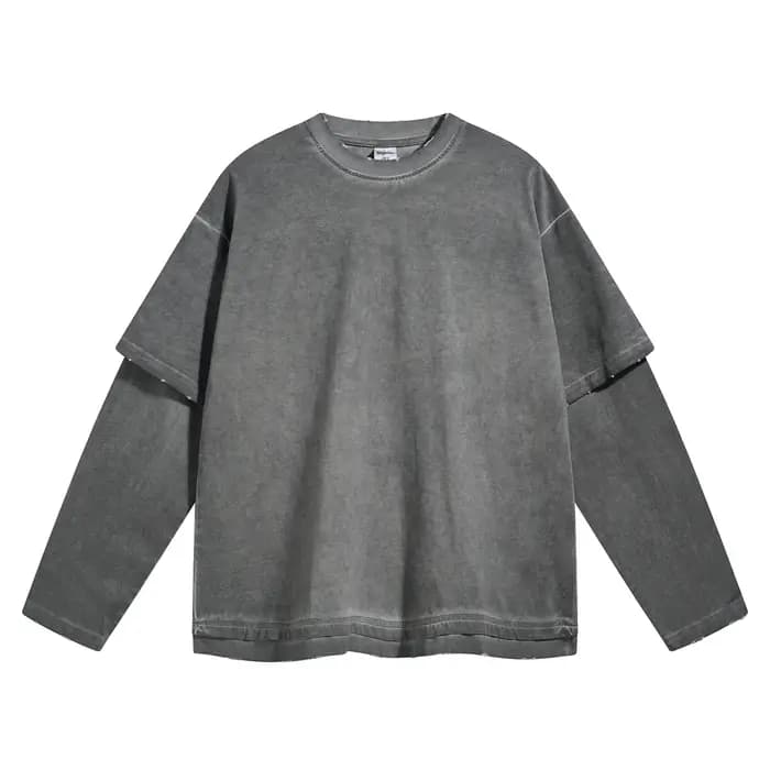 Faux deux T-shirts à manches longues sales, teints et usés