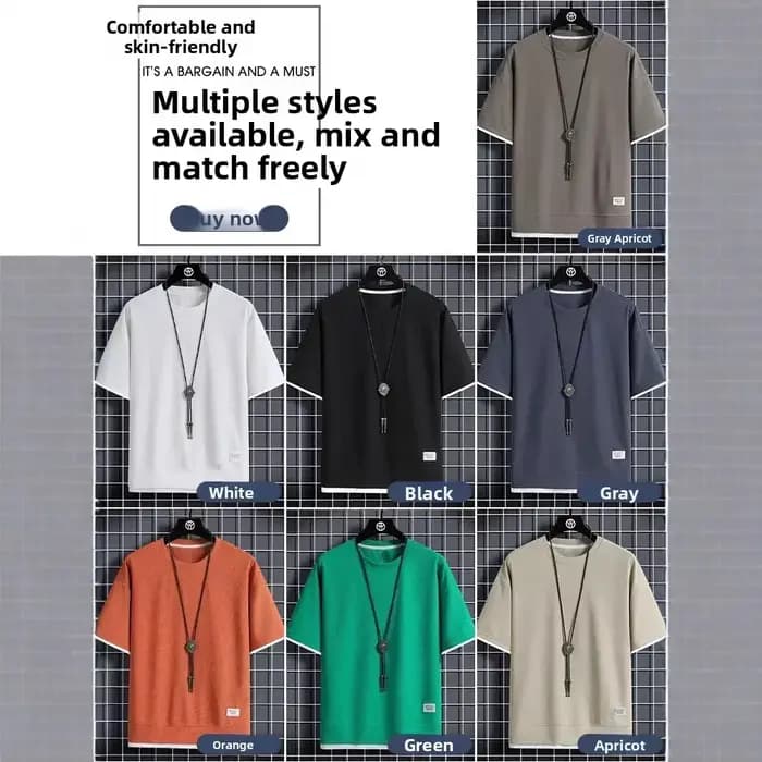 T-shirt décontracté à manches courtes et col rond en soie glacée Rui Tong pour homme