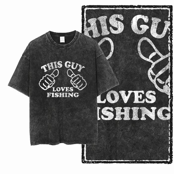 YB FISHING THEME imprimé coton lavé à l'acide graphique exclusif unisexe t-shirt Cool Streetwear hommes t-shirts grande