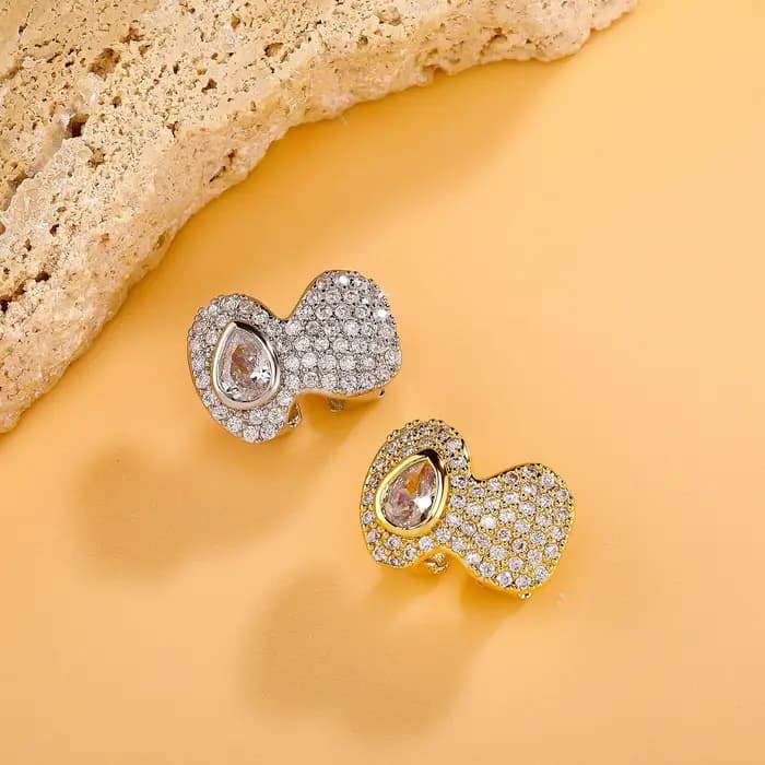 TOPGRILLZ Double Full Iced Out CZ Stones Teeth Grillz Hip Hop Shiny Zircon Tooth Caps For Women Men Jewelry Fangs Dental Grills