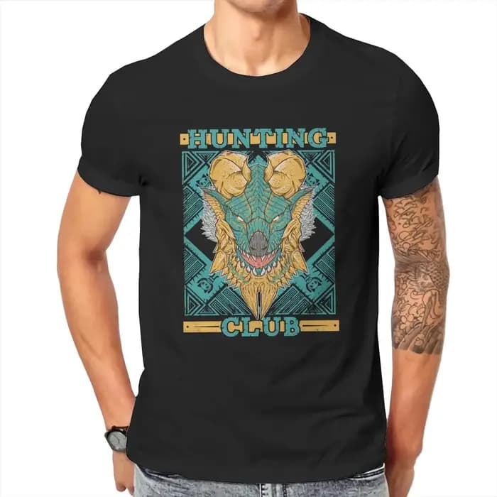 T-Shirt Imprimé Monster Hunter World Hunting Club Jinouga pour Homme