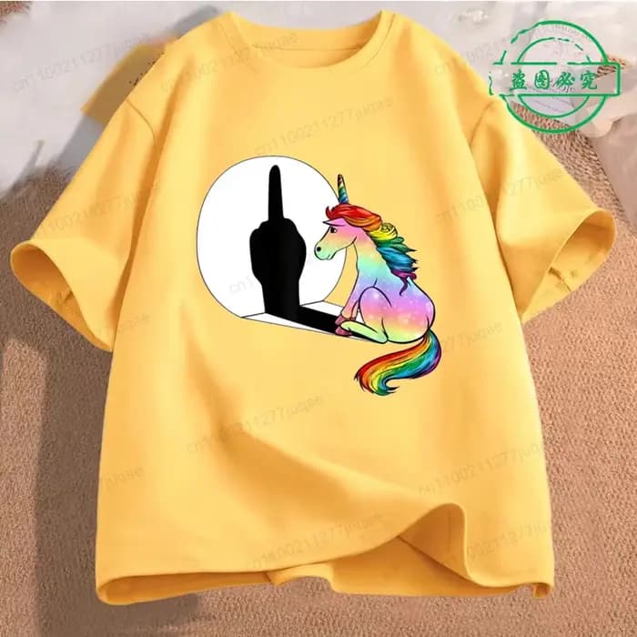 Graphique drôle licorne doigt moyen imprimé T-Shirt sarcasme ombre Streetwear hommes