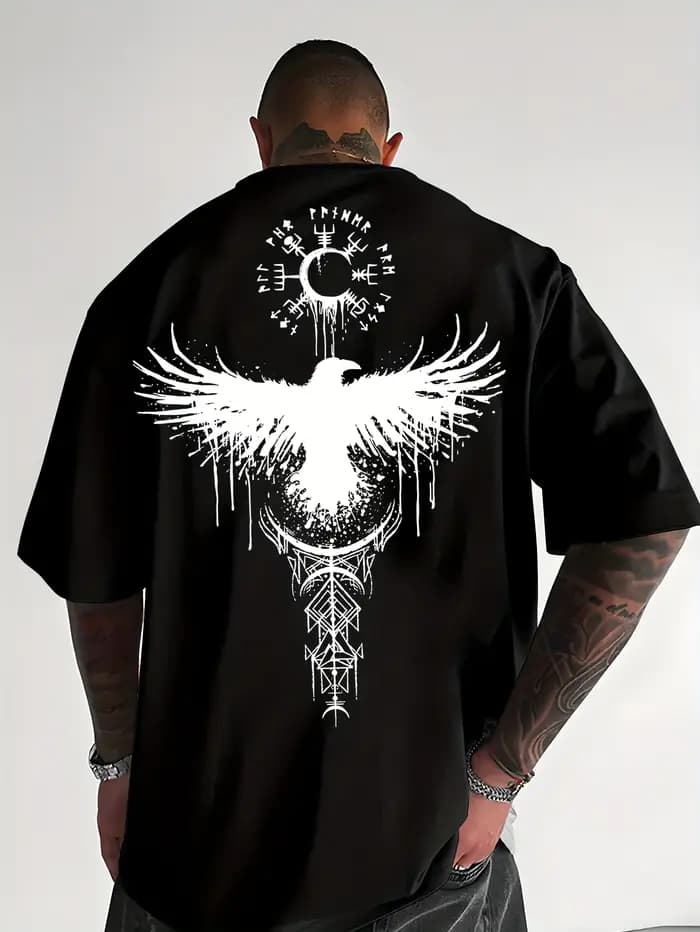 T-shirt graphique Viking Raven Mythologie nordique 100% coton pour homme