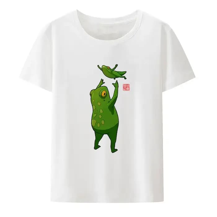 Grenouille et ses Sprog faisant des boulettes imprimer t-shirt cadeau Kawaii vêtements pour femmes