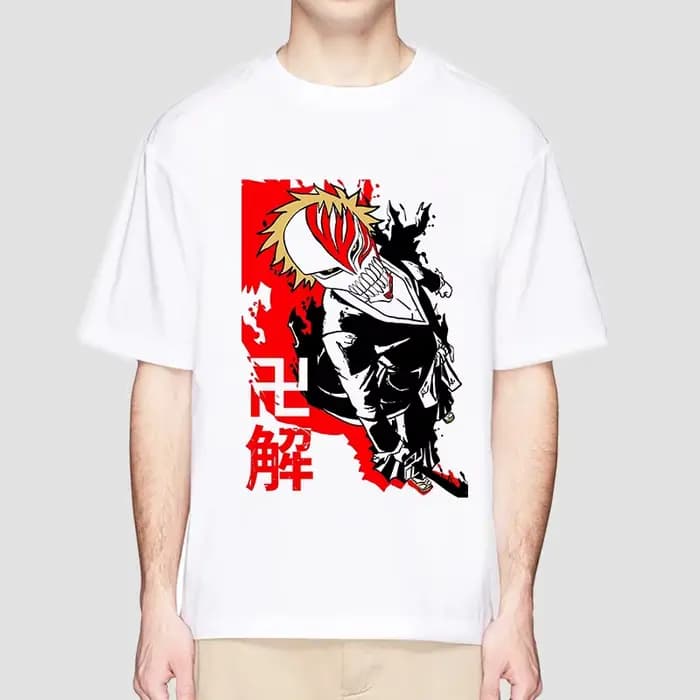 Anime eau de javel t-shirt pour hommes Ichigo graphique t-shirts blanc japonais Harajuku mode décontracté col rond
