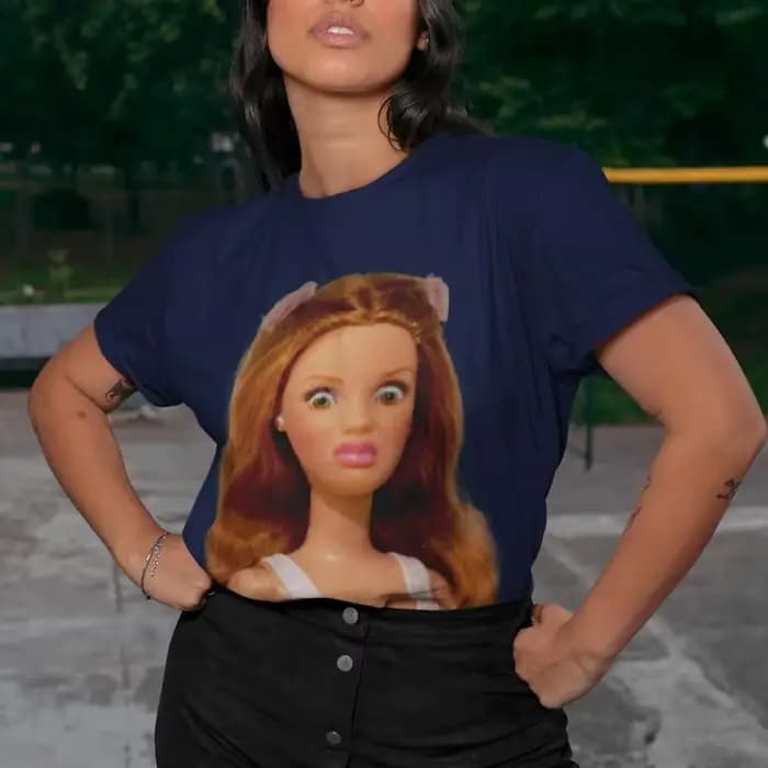 T-shirt avec visage de poupée Emoji - T-shirt à motif amusant