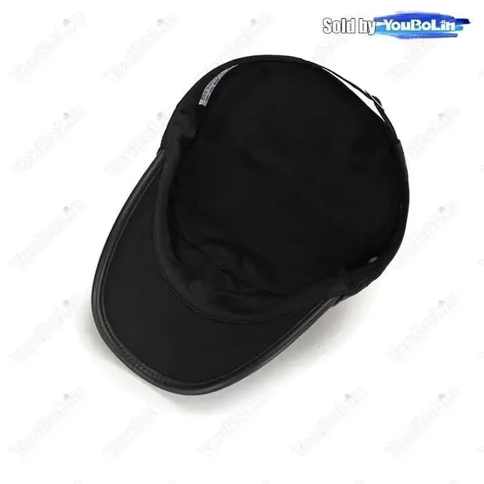 Casquette plate réglable en coton délavé à bord en cuir pour école militaire