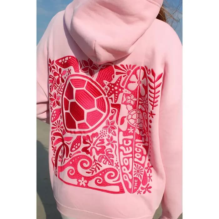 Sweat à capuche brodé tortue pour femmes, manches longues, poche kangourou, épaules tombantes, pull