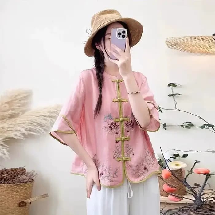 Brodé Vintage T-Shirts haut pour femme t-shirt d'été t-shirt ample femme vêtements Blusas coton lin
