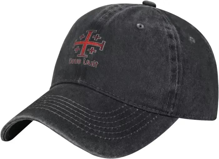 Casquette de baseball en denim Deus Vult Crusader Cross Jerusalem Knight Templar, chapeau rétro régl