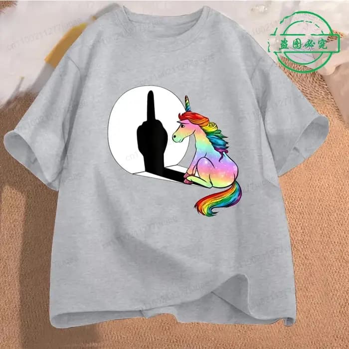 Graphique drôle licorne doigt moyen imprimé T-Shirt sarcasme ombre Streetwear hommes