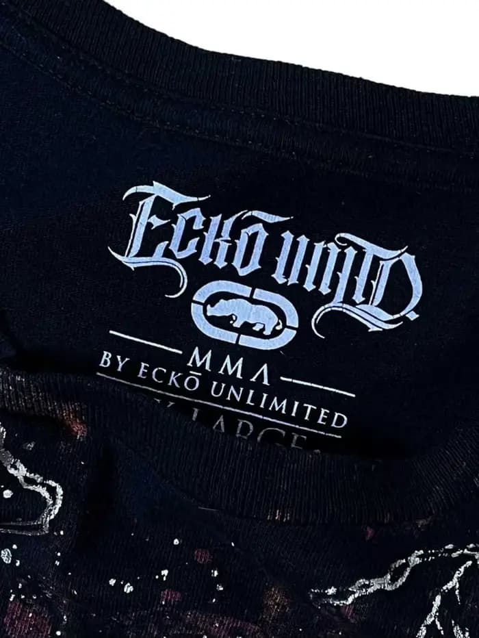 Ecko en détresse métallique Dragon graphique lavé rétro haute rue t-shirt urbain Streetwear mode porter unisexe manches courtes