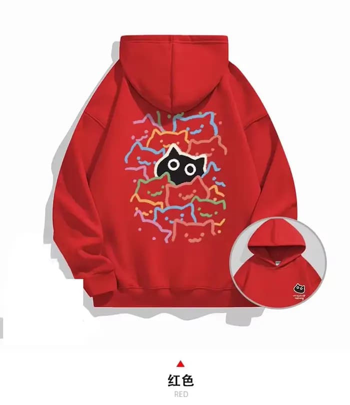Nouveau Sweat à Capuche Tendance Marque Cat pour Hommes et Femmes - Collection Automne Hiver 2026 - Manteau Polyvalent Ample en Polaire Épaisse