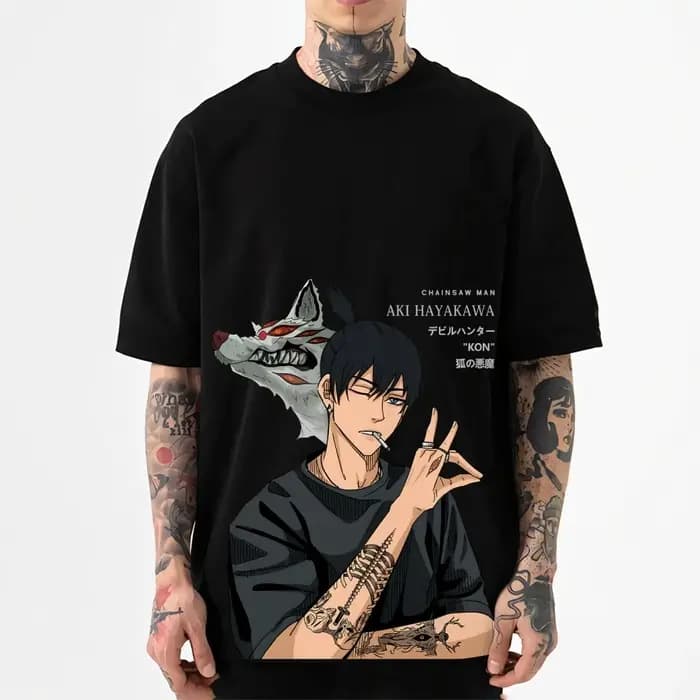 Nouveau T-shirt classique style japonais Chainsaw Man Aki Hayakawa 2026 – Streetwear de haute qualité pour hommes et