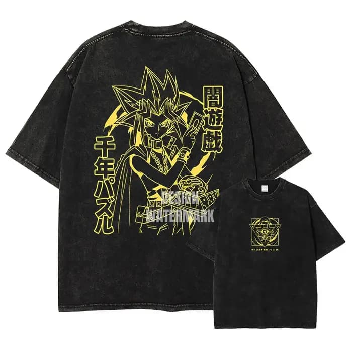 Anime y-yu Gi Oh t-shirts surdimensionné Vintage lavé Yugi Muto T-shirt Manga Joey Wheeler T-shirt Harajuku Yuuki Juudai hauts t-shirts