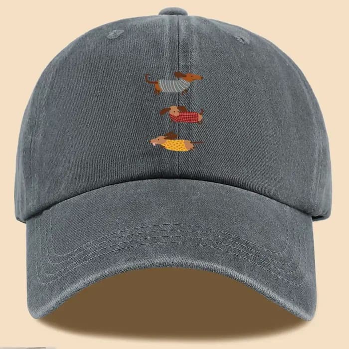 Casquette de baseball avec imprimé amusant de trois teckels en tenues rayées