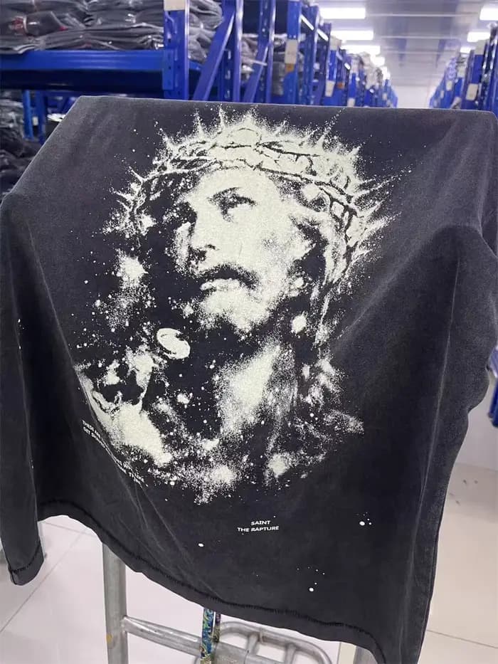 Saint jésus veilleuse Destruction en détresse imprimé à manches courtes T-shirt hommes femmes T petit haut t-shirts