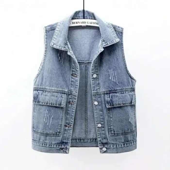 Manteau court en jean effiloché pour femme
