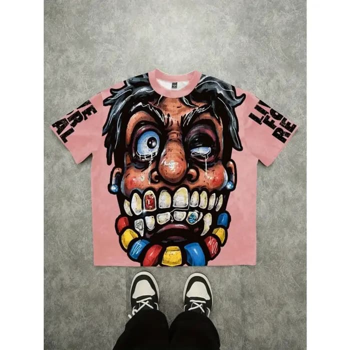 T-shirt à motif de dessin animé abstrait pour hommes