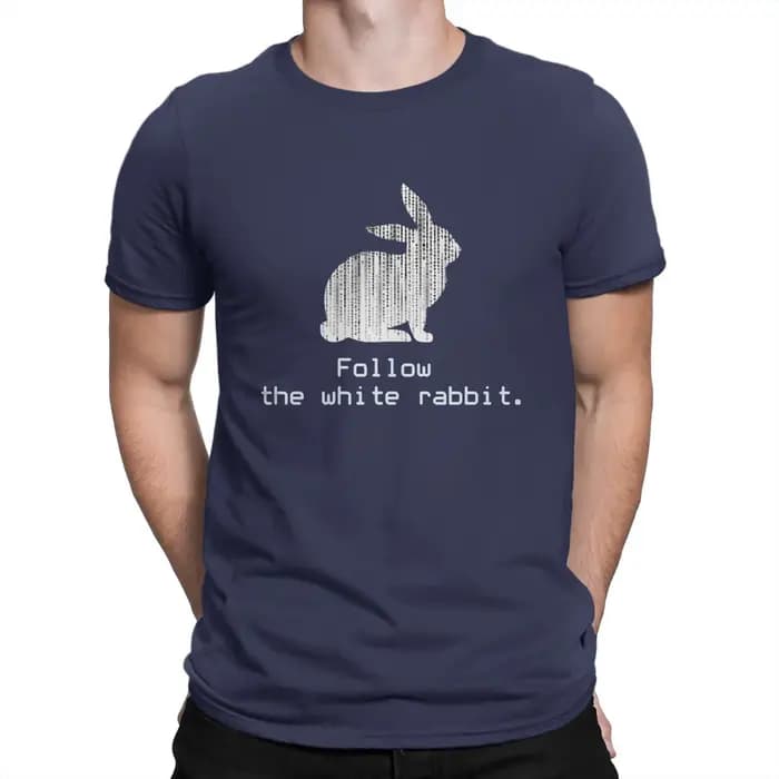 The Matrix Neo Film Follow the white Rabbit1 t-shirt hommes Ofertas grand col rond