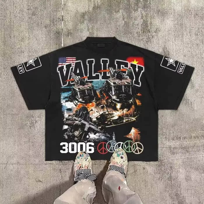 Vintage Warzone Valley Division graphique coton imprimé T-Shirt recadrée à manches courtes t-shirts hommes femmes Style