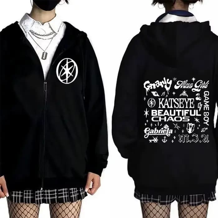 Sweat à capuche zippé KATSEYE Beautiful Chaos pour homme et femme, style pop music, vintage, coupe o