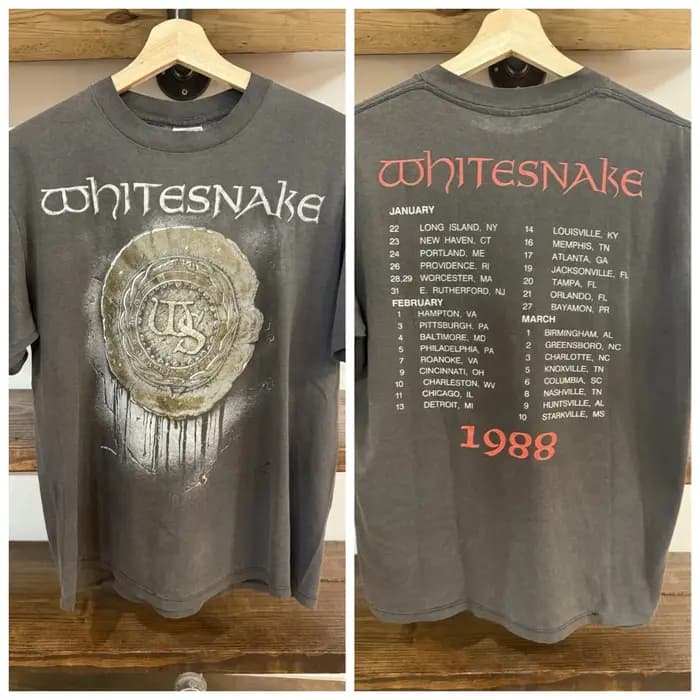 T-shirt rétro double face « White Snake Tour » 1988, motif imprimé rétro, T-shirt commémoratif, cade