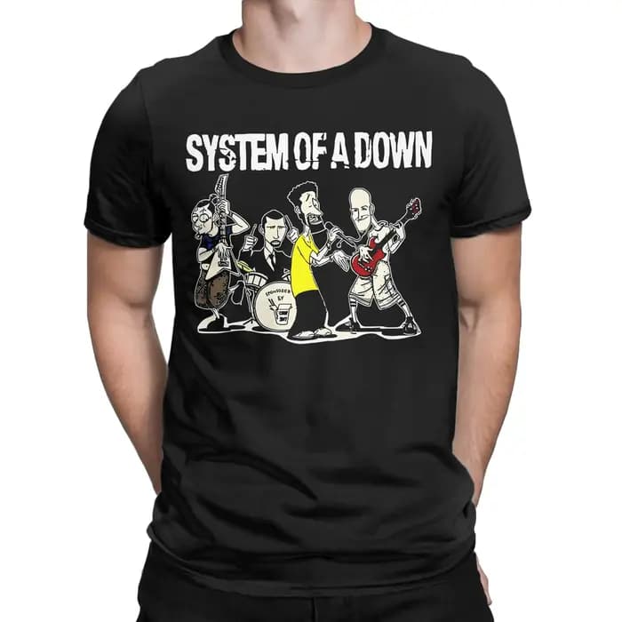 Système rétro d'un Down Art t-shirt hommes col rond manches courtes hauts chemises Punk Rock Band 100% coton vêtements d'été