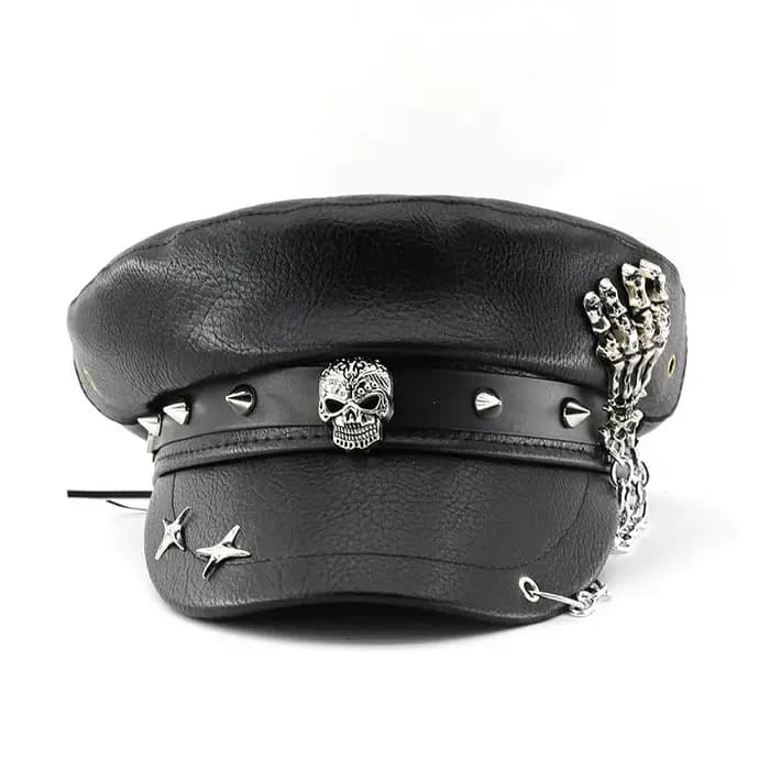 Casquette rétro britannique en PU à rivets