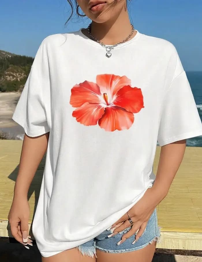 Cerise imprimé femmes mode T-Shirt haut col en o t-shirts graphique fleuri à manches courtes vêtements femme décontracté Streetwear